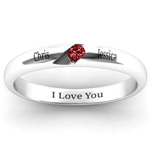 Women's Reveal Stone Grooved Ring – Sterling Silver with Garnet