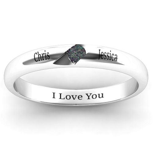 Women's Reveal Stone Grooved Ring – Sterling Silver with Alexandrite