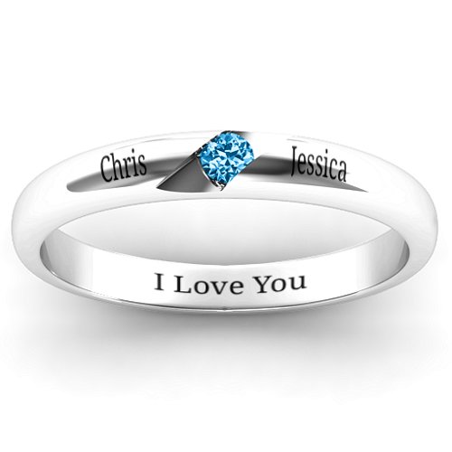 Women's Reveal Stone Grooved Ring – Sterling Silver with Blue Topaz