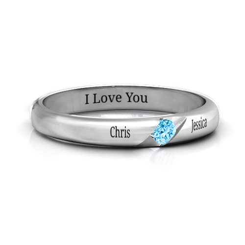 Women's Reveal Stone Grooved Ring – Sterling Silver with Blue Topaz