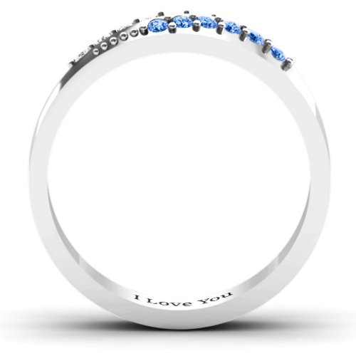 Women's Ridge Accent Diagonal Peak Ring – Sterling Silver with White Premium Zirconia and Fancy Blue Premium Zirconia