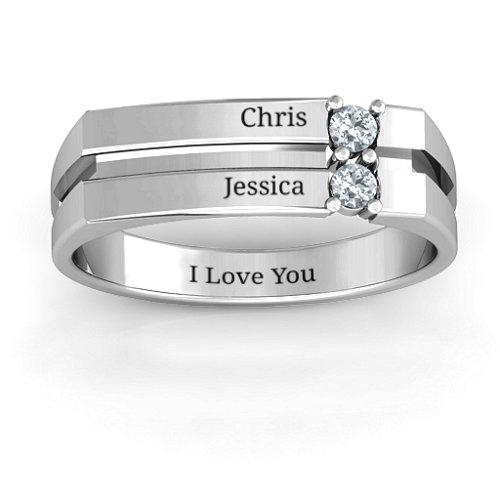 Women's Crevice Grooved Ring – Sterling Silver with Cubic Zirconia