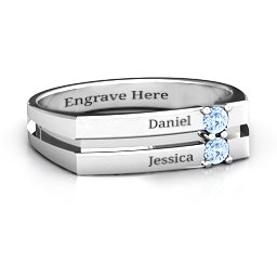 Women's Crevice Grooved Ring in 925 Sterling Silver with Aquamarine