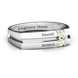 Women's Crevice Grooved Ring in 925 Sterling Silver with Peridot