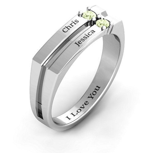 Women's Crevice Grooved Ring – Sterling Silver with Peridot