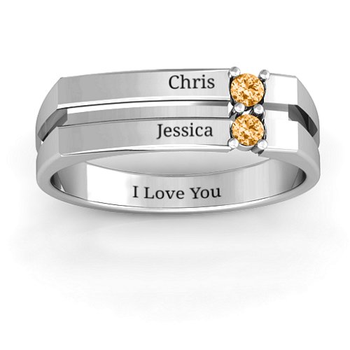 Women's Crevice Grooved Ring – Sterling Silver with Citrine