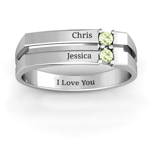 Women's Crevice Grooved Ring – Sterling Silver with Peridot