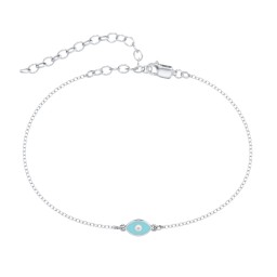 Evil Eye Anklet with Accent Stone and Cold Enamel in 925 Sterling Silver with White Premium Zirconia
