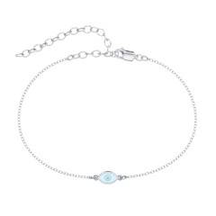 Evil Eye Anklet with Accent Stone and Cold Enamel – 18K Gold Plated Silver with Mint Premium Zirconia