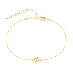 Evil Eye Anklet with Eyelashes in 18K Gold Plated Silver with Fancy Blue Premium Zirconia