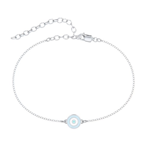 Round Evil Eye Anklet – Sterling Silver with Mint Premium Zirconia