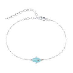 Hamsa Anklet with Accent Stone – 18K Gold Plated Silver with Black Premium Zirconia