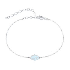 Hamsa Anklet with Accent Stone – 18K Gold Plated Silver with White Premium Zirconia