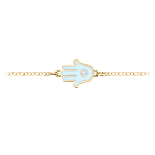 Hamsa Anklet with Accent Stone – 18K Gold Plated Silver with Fancy Blue Premium Zirconia