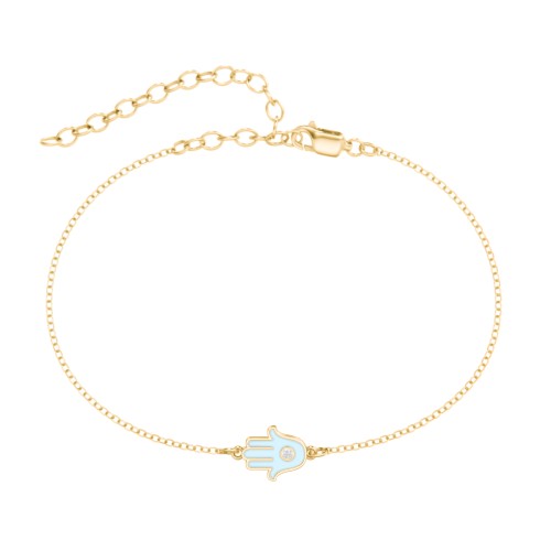 Hamsa Anklet with Accent Stone – 18K Gold Plated Silver with White Premium Zirconia