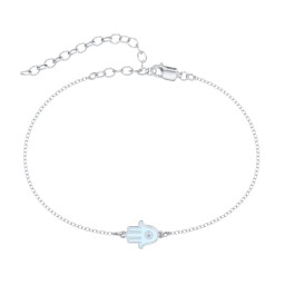 Hamsa Anklet with Accent Stone in 925 Sterling Silver with Fancy Blue Premium Zirconia