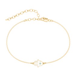 Hamsa Anklet with Accent Stone in 18K Gold Plated Silver with Mint Premium Zirconia
