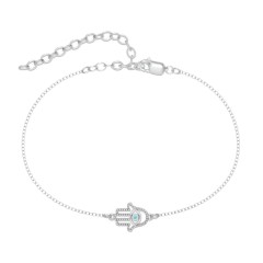 Hamsa Evil Eye Anklet – 18K Gold Plated Silver with Mint Premium Zirconia