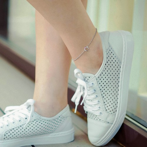 Crescent Horn Anklet with White Cold Enamel