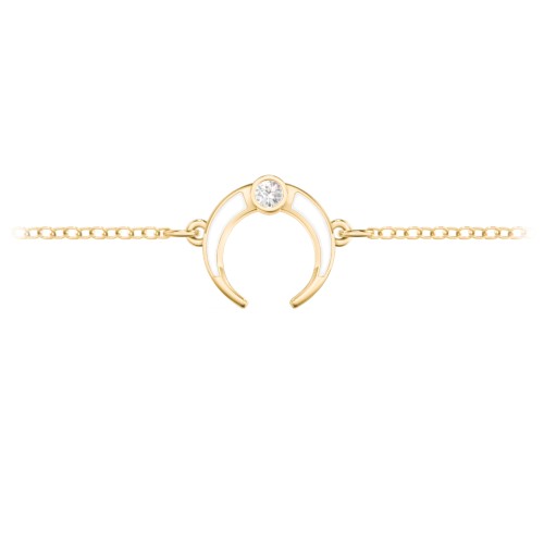 Crescent Horn Anklet with White Cold Enamel – 18K Gold Plated Silver with Cubic Zirconia