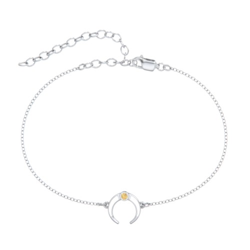 Crescent Horn Anklet with White Cold Enamel – Sterling Silver with Citrine