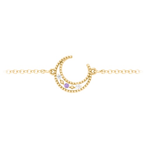 Moon Anklet with Accent Stones – 18K Gold Plated Silver with White Premium Zirconia and Amethyst Premium Zirconia