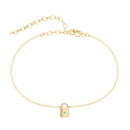 Padlock Anklet with Accent Stone in 18K Gold Plated Silver with Green Premium Zirconia