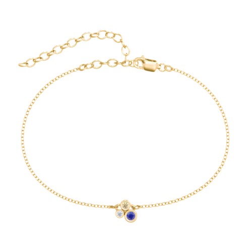 Cluster Bezel Set Stone Anklet – 18K Gold Plated Silver with Blue Sapphire, Citrine, and White Premium Zirconia