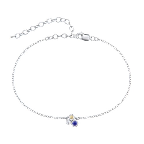 Cluster Bezel Set Stone Anklet – Sterling Silver with Blue Sapphire, Citrine, and White Premium Zirconia