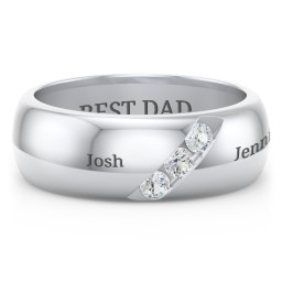 Men's Triple Stone Grooved Ring in 925 Sterling Silver with Cubic Zirconia