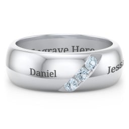 Men's Triple Stone Grooved Ring