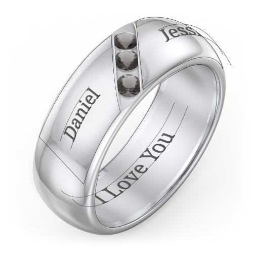 Men's Triple Stone Grooved Ring