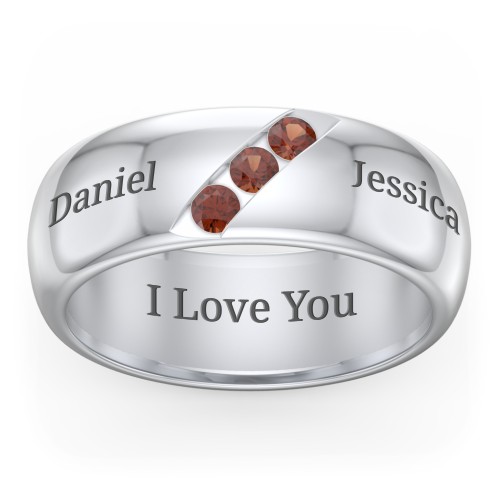 Men's Triple Stone Grooved Ring