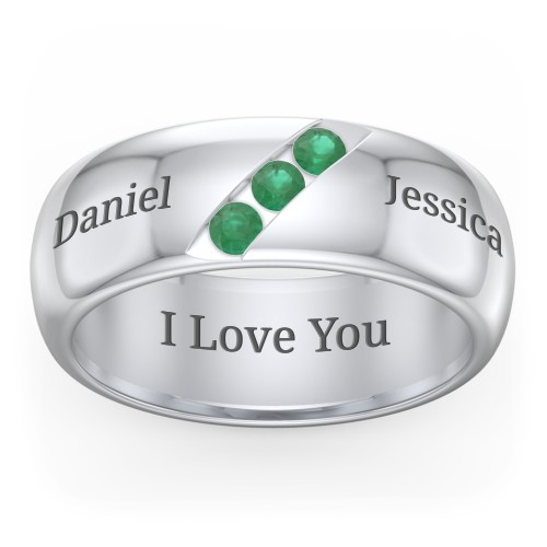 Men's Triple Stone Grooved Ring