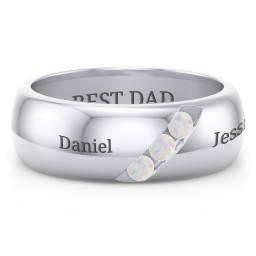 Men's Triple Stone Grooved Ring in 925 Sterling Silver with Opal