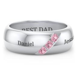 Men's Triple Stone Grooved Ring in 925 Sterling Silver with Pink Tourmaline