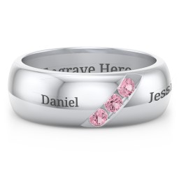 Men's Triple Stone Grooved Ring in 925 Sterling Silver with Pink Tourmaline