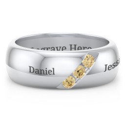 Men's Triple Stone Grooved Ring in 925 Sterling Silver with Citrine