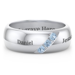 Men's Triple Stone Grooved Ring in 925 Sterling Silver with Blue Topaz