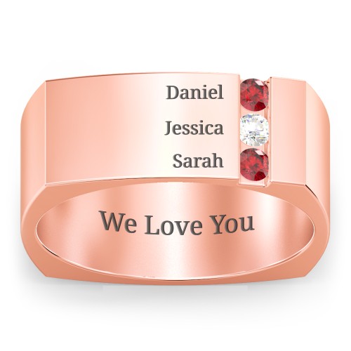 Men's Cache Square-shaped Gemstone Ring – 9kt Rose Gold with Garnet and Cubic Zirconia