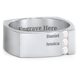 Men's Cache Square-shaped Gemstone Ring in 925 Sterling Silver with Opal