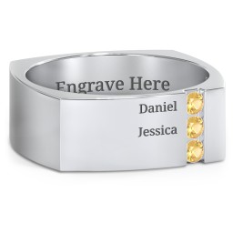 Men's Cache Square-shaped Gemstone Ring in 925 Sterling Silver with Citrine
