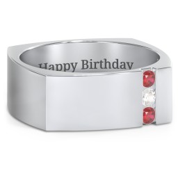 Men's Cache Square-shaped Gemstone Ring in 925 Sterling Silver with Garnet and Cubic Zirconia