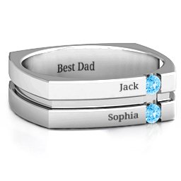 Men's Crevice Grooved Square-shaped Gemstone Ring in 925 Sterling Silver with Blue Topaz