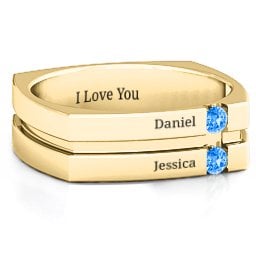 Men's Crevice Grooved Square-shaped Gemstone Ring