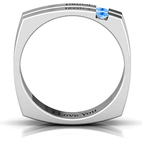 Men's Crevice Grooved Square-shaped Gemstone Ring