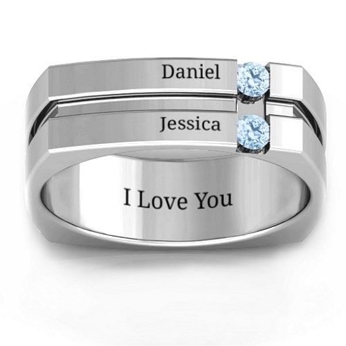 Men's Crevice Grooved Square-shaped Gemstone Ring