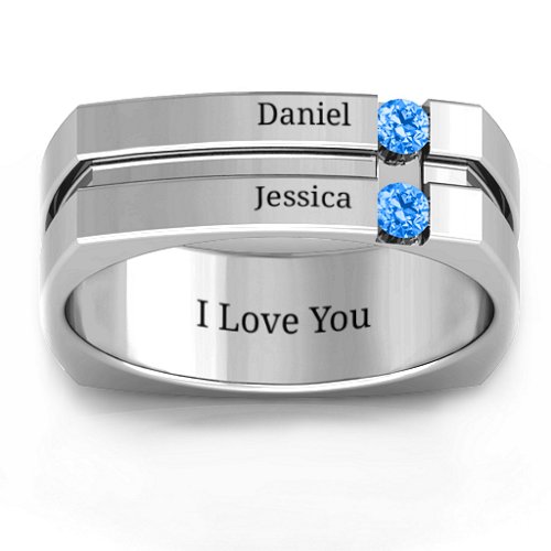 Men's Crevice Grooved Square-shaped Gemstone Ring