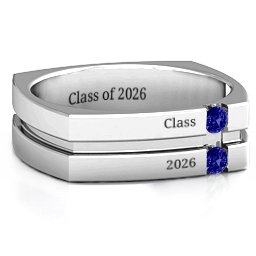 Men's Crevice Grooved Square-shaped Gemstone Ring in 925 Sterling Silver with Blue Sapphire