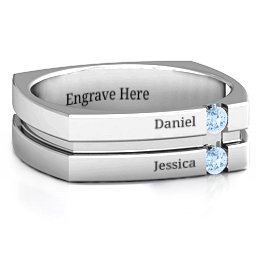 Men's Crevice Grooved Square-shaped Gemstone Ring in 925 Sterling Silver with Aquamarine